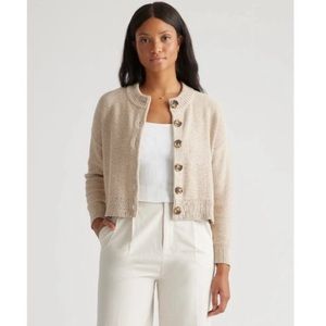 Quince Cropped Cardigan Organic Cotton Button Front Cement Marl Beige M